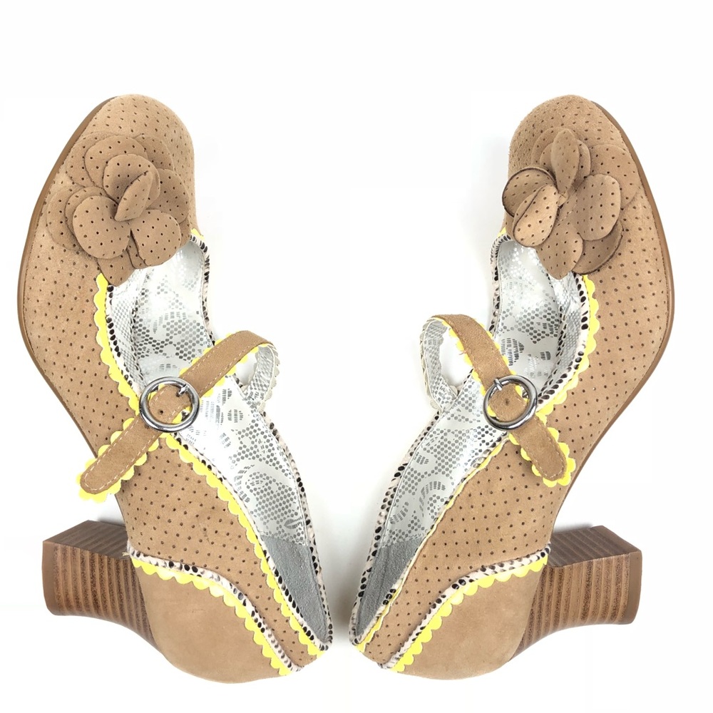 POETIC LICENCE shoes 7.5 brown yellow suede flower - Picture 2 of 8